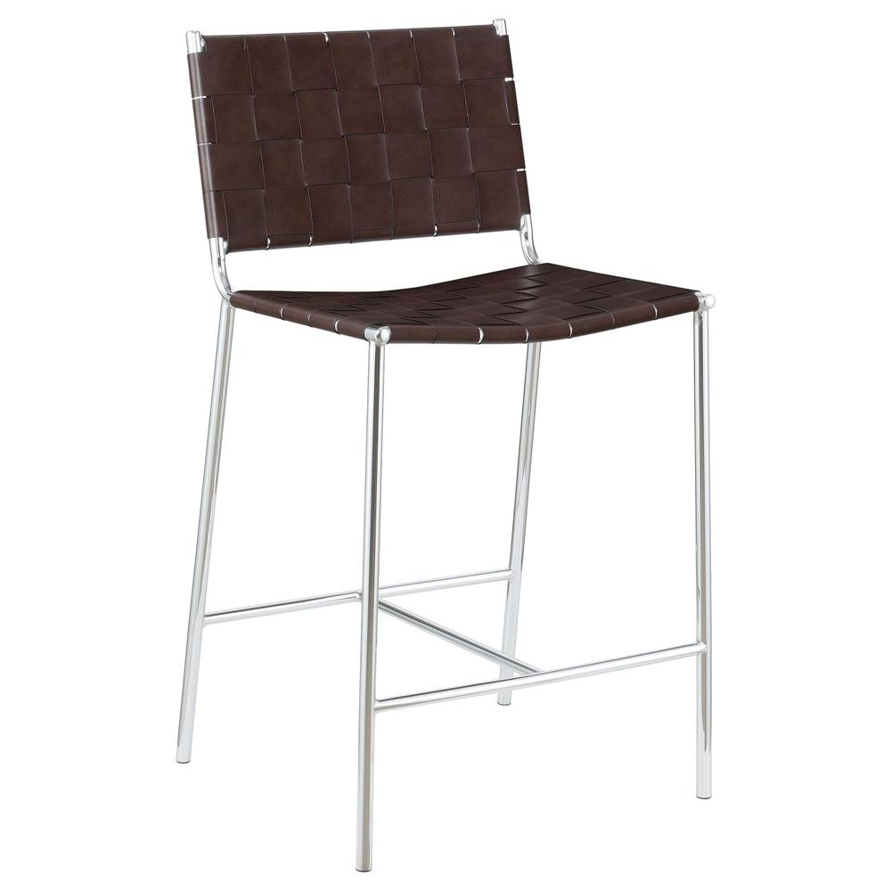 Adelaide Upholstered Counter Height Stool with Open Back Brown and Chrome. Picture 2