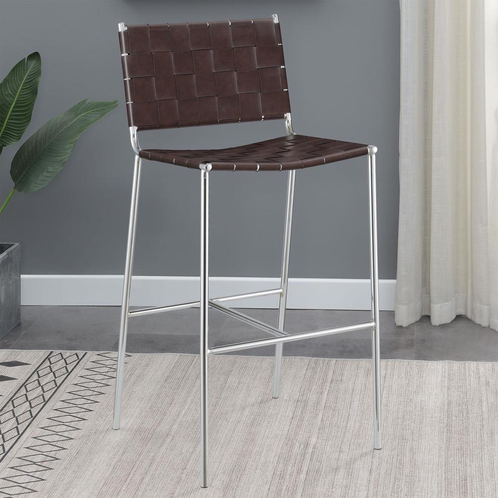 Adelaide Upholstered Bar Stool with Open Back Brown and Chrome. Picture 1
