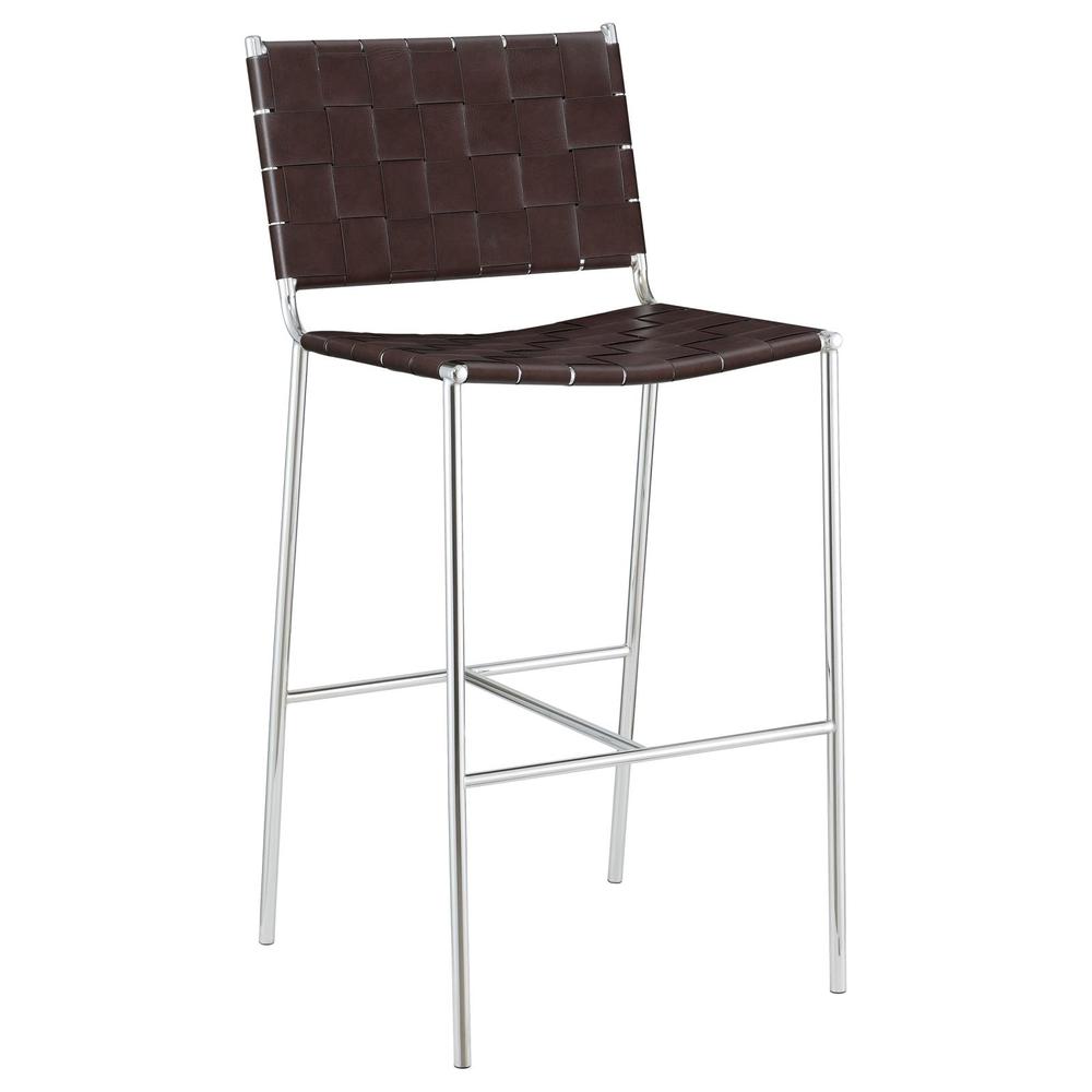 Adelaide Upholstered Bar Stool with Open Back Brown and Chrome. Picture 2