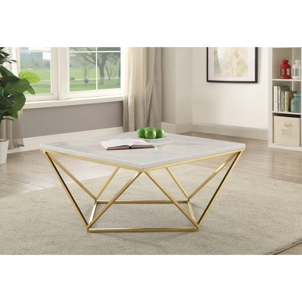 Meryl Square Coffee Table White and Gold. Picture 2