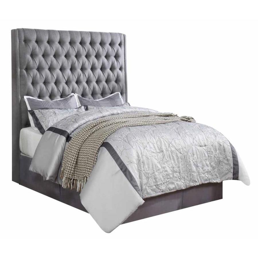 Camille Tall Tufted Eastern King Headboard Grey. Picture 2