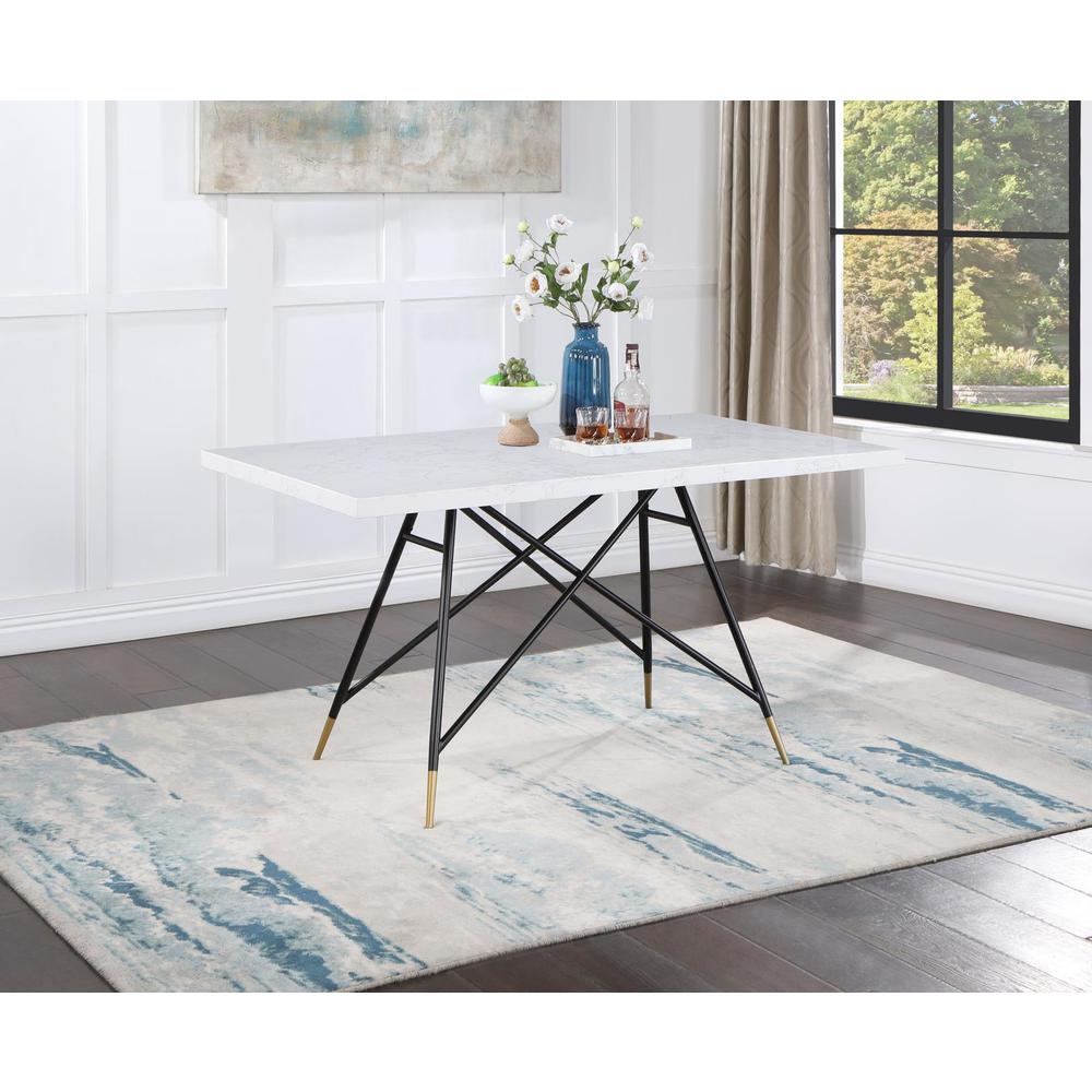 Gabrielle Rectangular Marble Top Dining Table White and Black. Picture 1