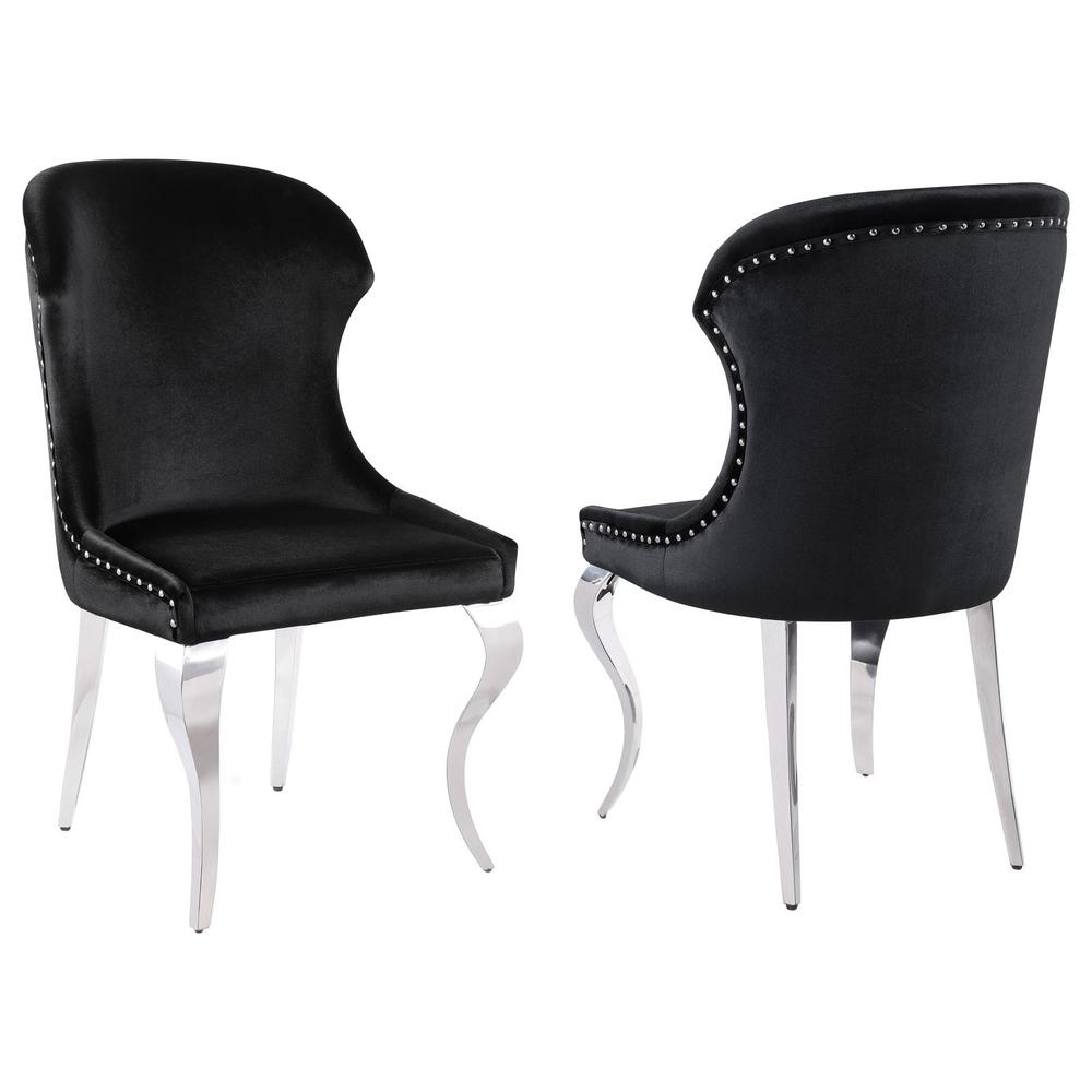 Upholstered Wingback Side Chair with Nailhead Trim Chrome and Black (Set of 2). Picture 8