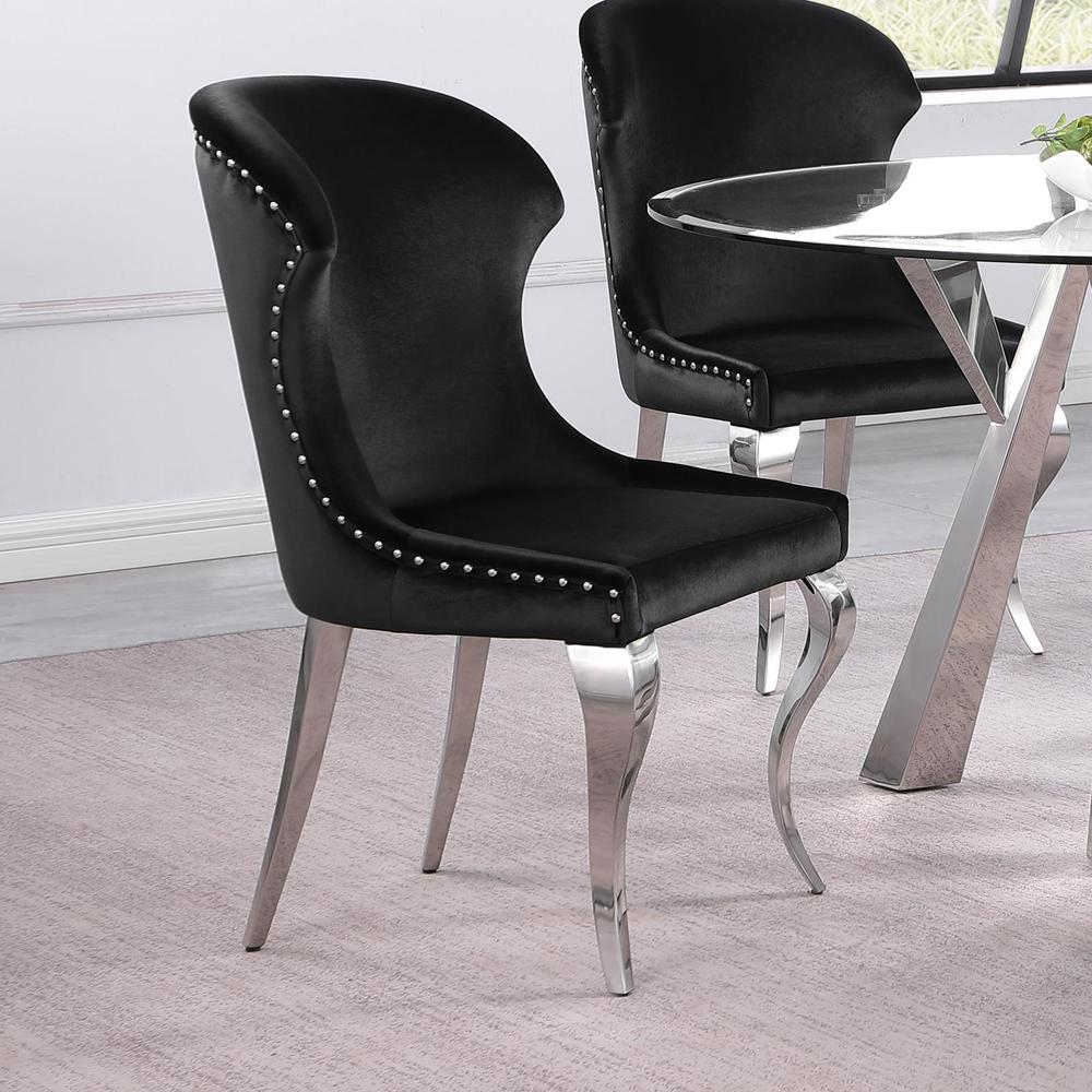 Upholstered Wingback Side Chair with Nailhead Trim Chrome and Black (Set of 2). Picture 12