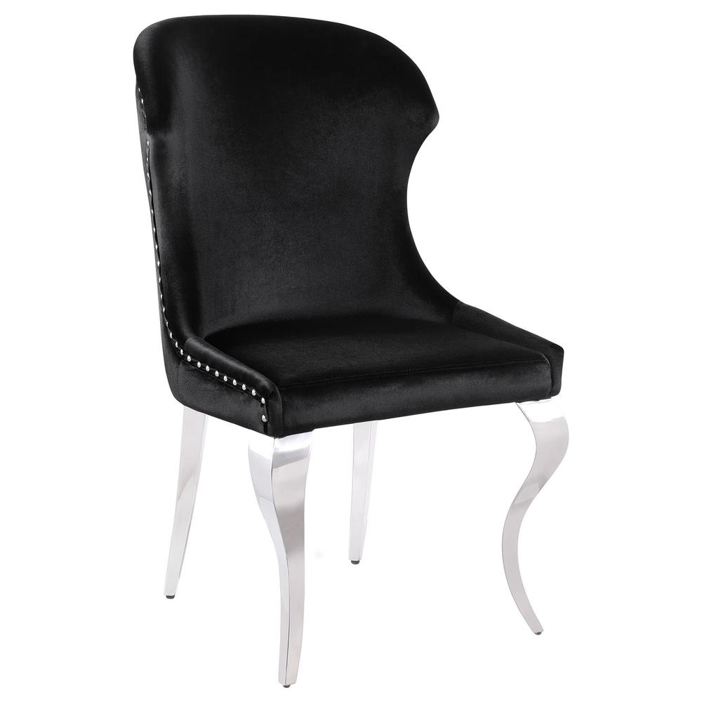 Upholstered Wingback Side Chair with Nailhead Trim Chrome and Black (Set of 2). Picture 1