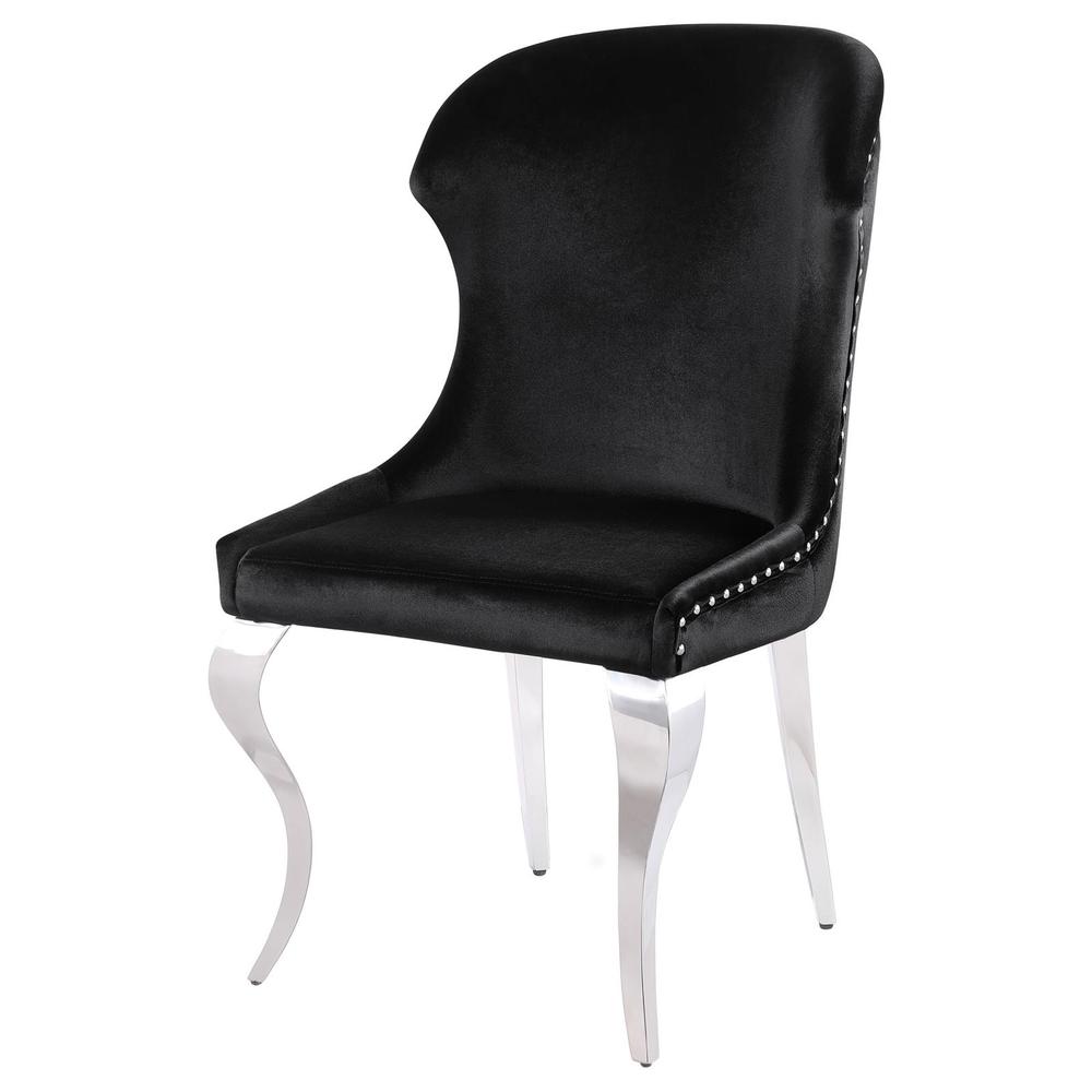 Upholstered Wingback Side Chair with Nailhead Trim Chrome and Black (Set of 2). Picture 3