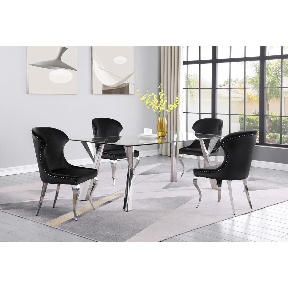 Upholstered Wingback Side Chair with Nailhead Trim Chrome and Black (Set of 2). Picture 11