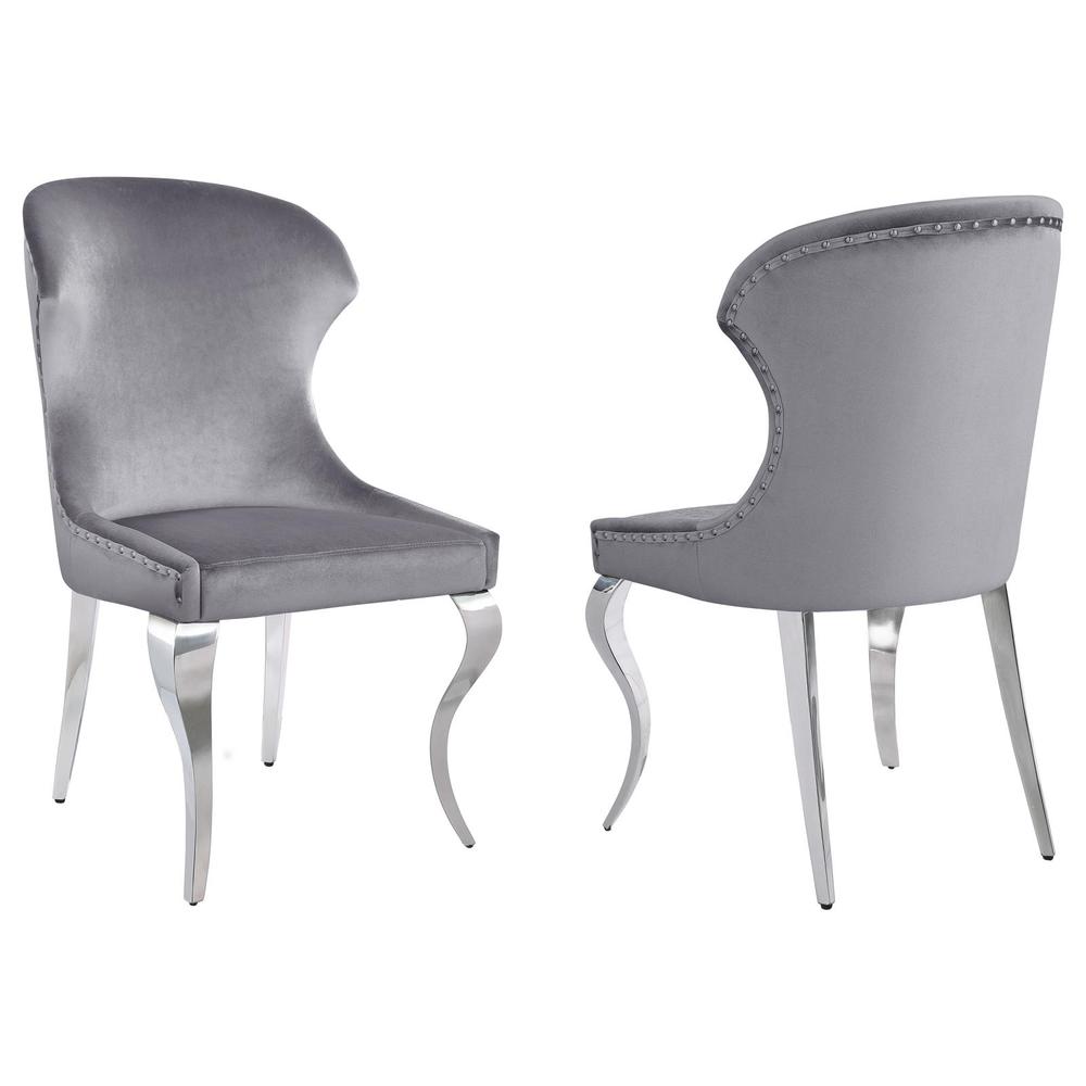 Upholstered Wingback Side Chair with Nailhead Trim Chrome and Grey (Set of 2). Picture 13