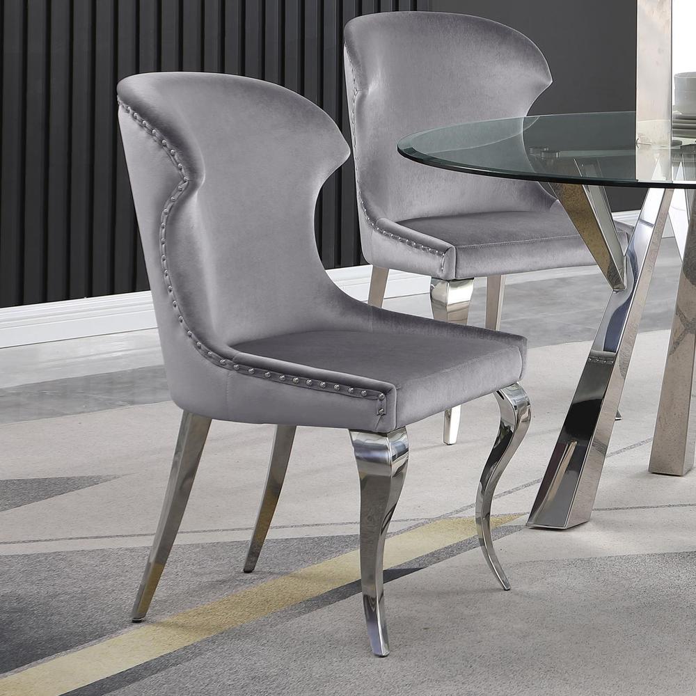 Upholstered Wingback Side Chair with Nailhead Trim Chrome and Grey (Set of 2). Picture 10
