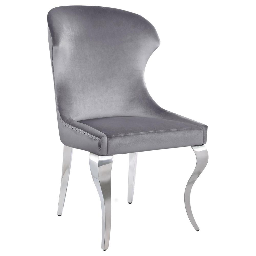 Upholstered Wingback Side Chair with Nailhead Trim Chrome and Grey (Set of 2). Picture 1