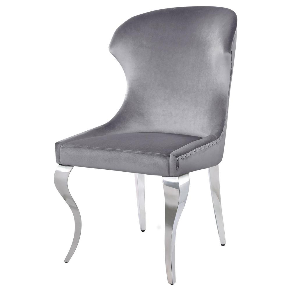 Upholstered Wingback Side Chair with Nailhead Trim Chrome and Grey (Set of 2). Picture 3
