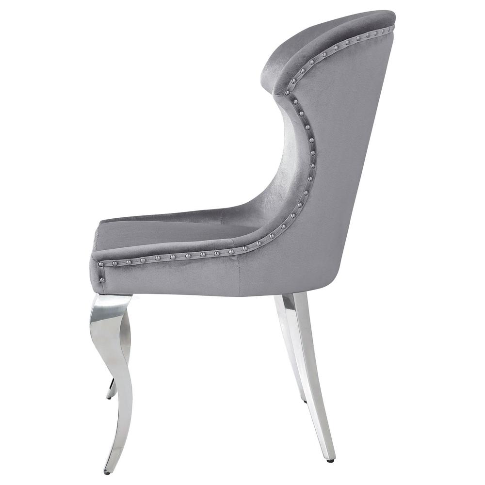 Upholstered Wingback Side Chair with Nailhead Trim Chrome and Grey (Set of 2). Picture 4