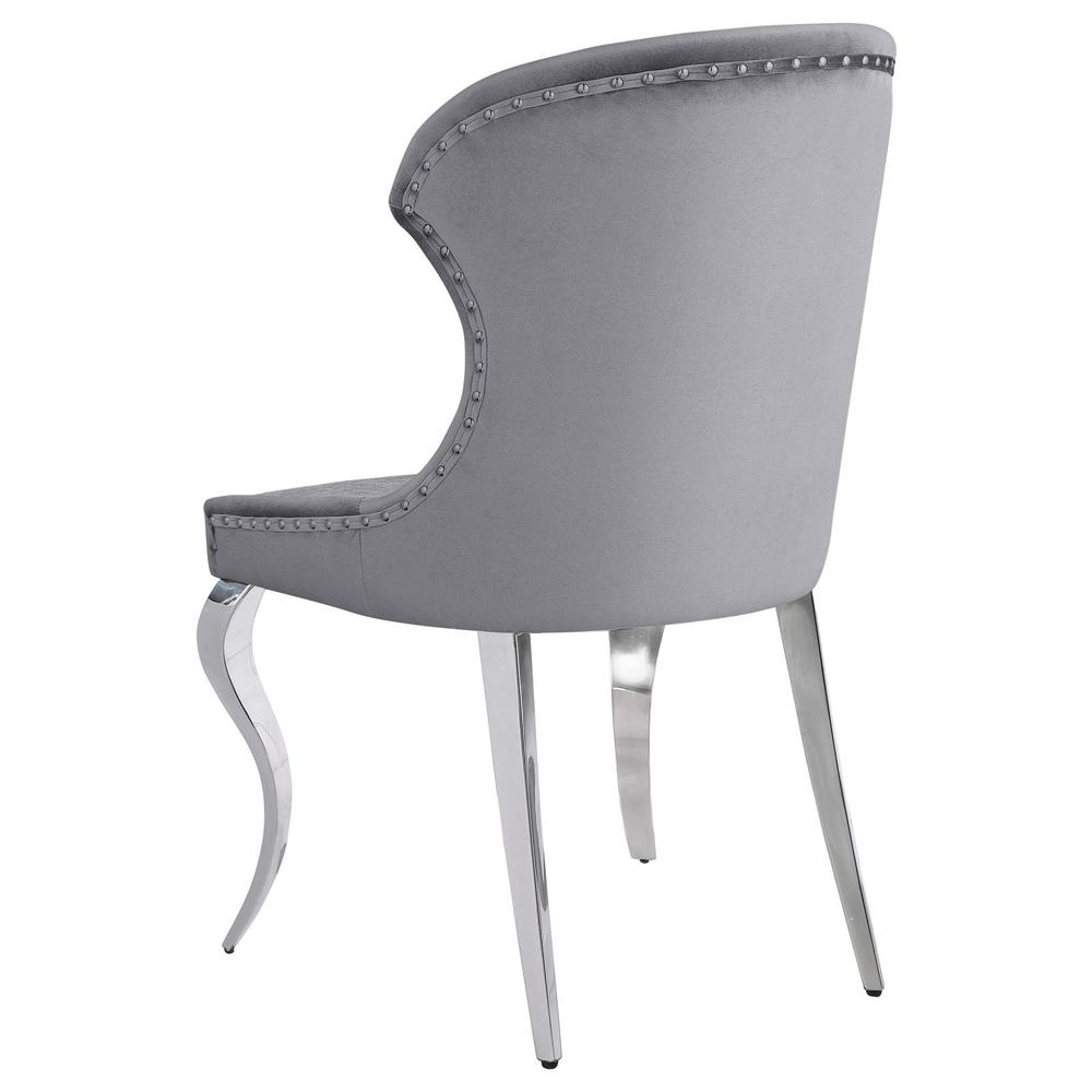 Upholstered Wingback Side Chair with Nailhead Trim Chrome and Grey (Set of 2). Picture 5