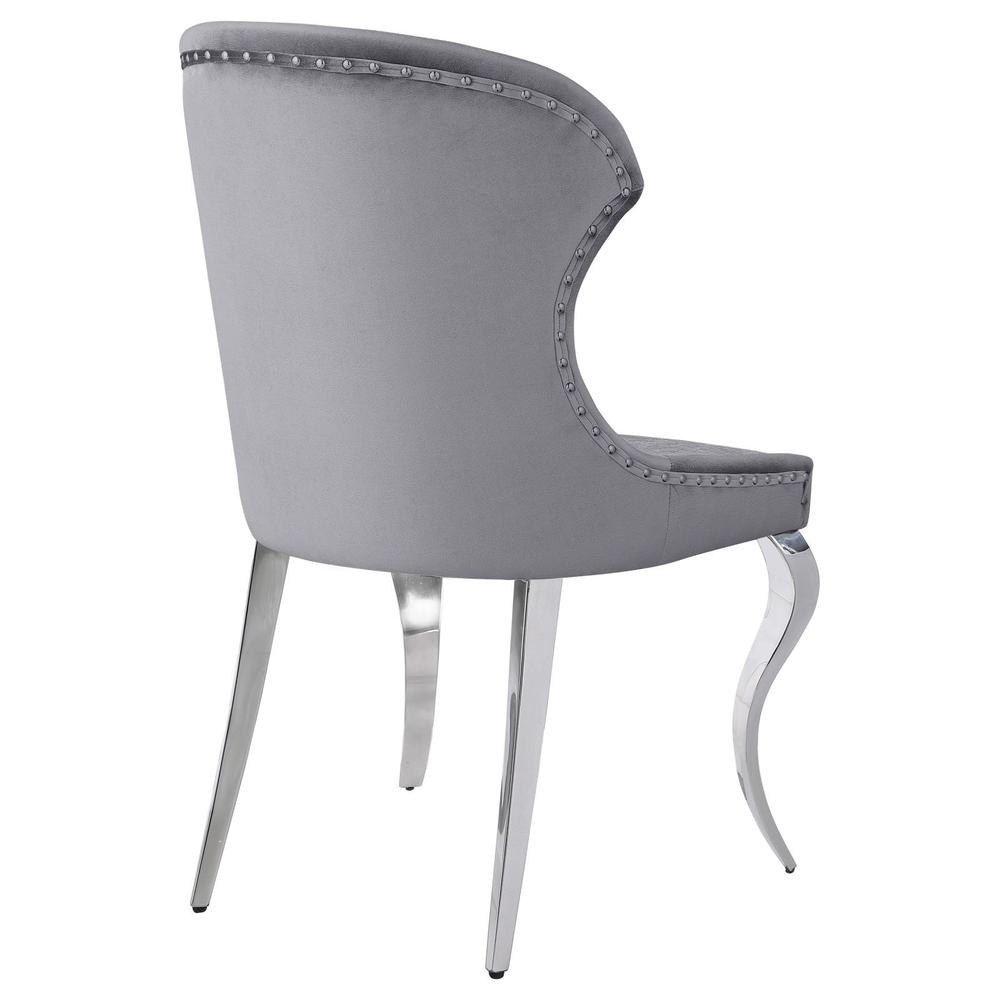 Upholstered Wingback Side Chair with Nailhead Trim Chrome and Grey (Set of 2). Picture 6