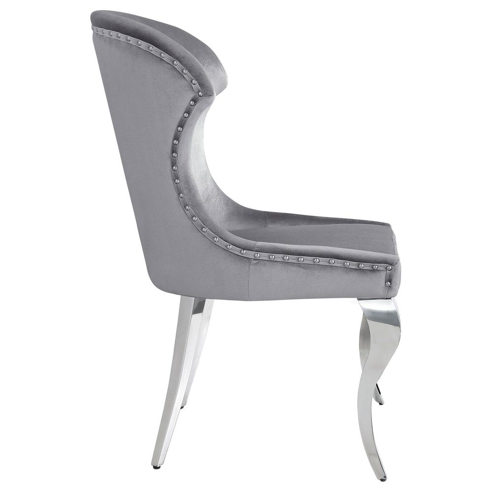 Upholstered Wingback Side Chair with Nailhead Trim Chrome and Grey (Set of 2). Picture 7