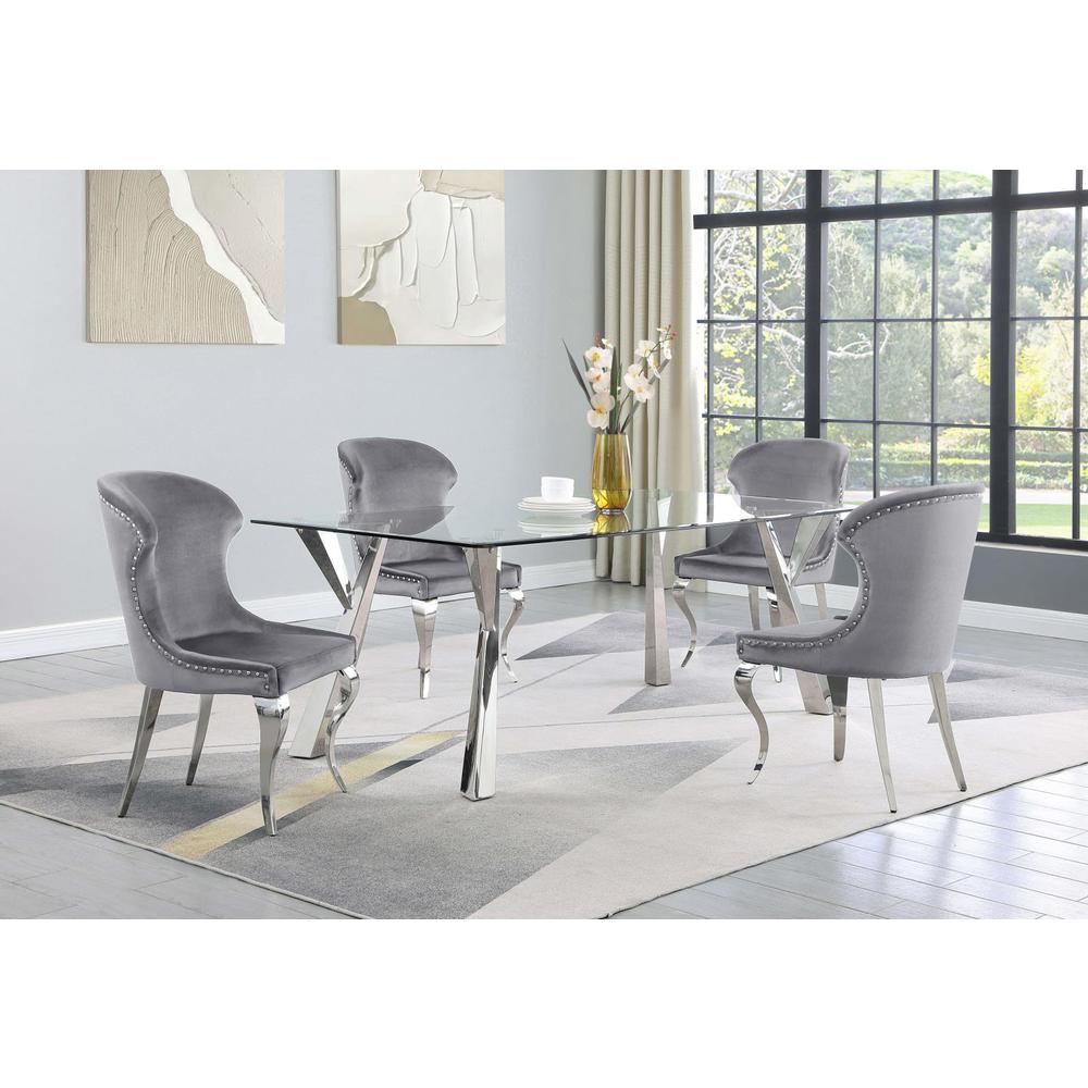 Upholstered Wingback Side Chair with Nailhead Trim Chrome and Grey (Set of 2). Picture 12