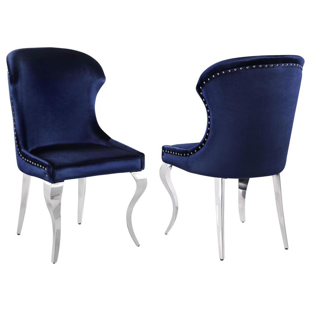 Wingback Side Chair with Nailhead Trim Chrome and Ink Blue (Set of 2). Picture 13
