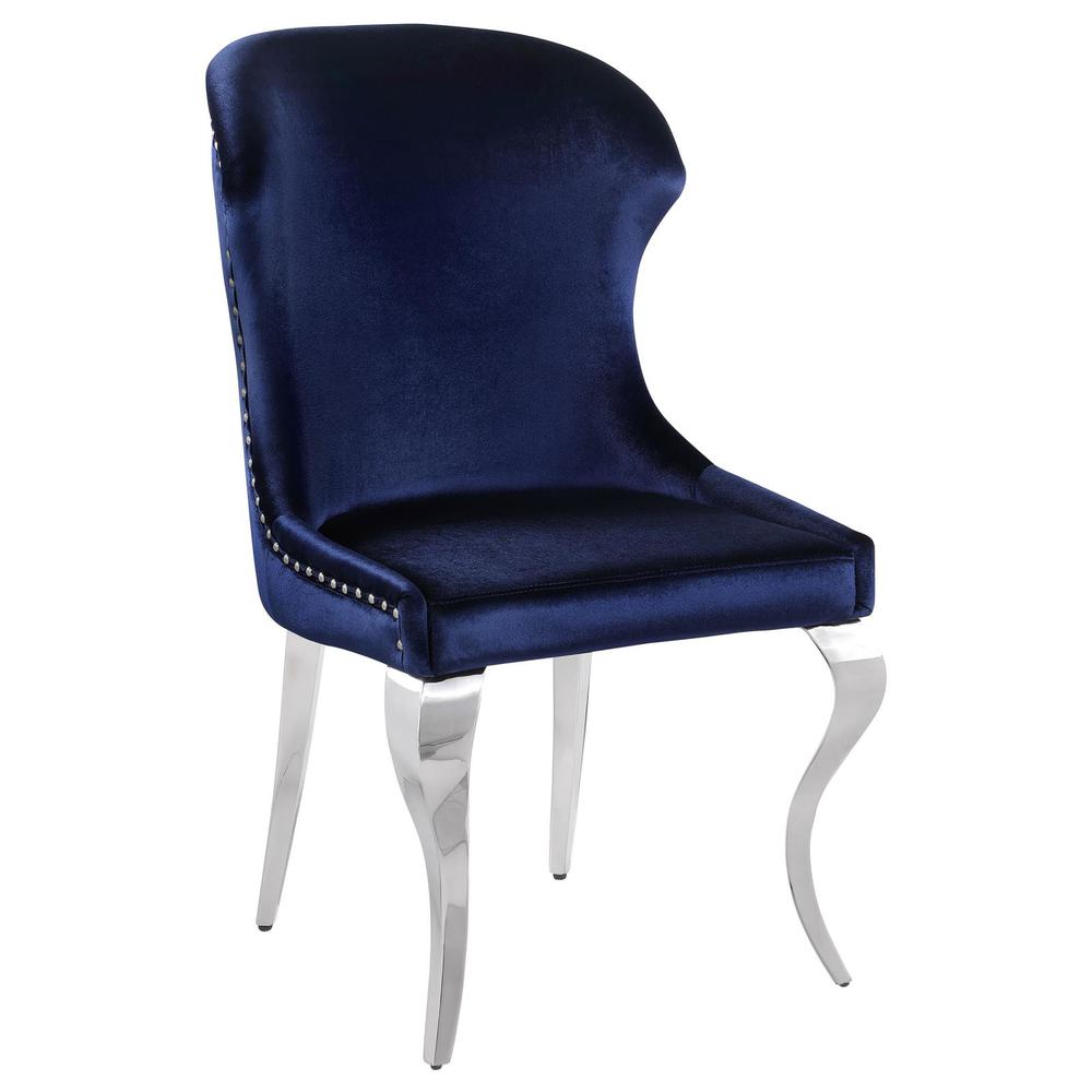 Wingback Side Chair with Nailhead Trim Chrome and Ink Blue (Set of 2). Picture 2