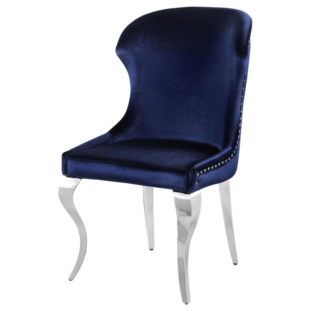 Wingback Side Chair with Nailhead Trim Chrome and Ink Blue (Set of 2). Picture 4