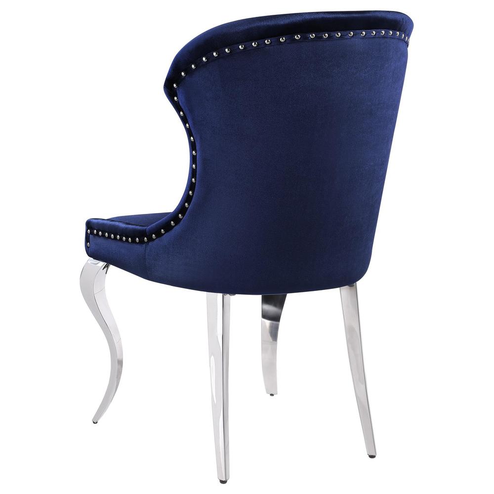 Wingback Side Chair with Nailhead Trim Chrome and Ink Blue (Set of 2). Picture 6