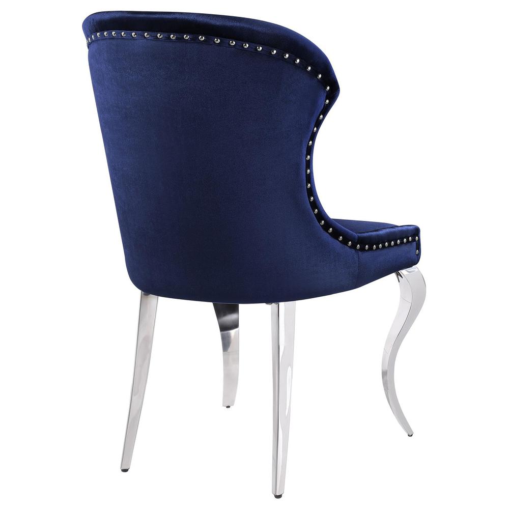 Wingback Side Chair with Nailhead Trim Chrome and Ink Blue (Set of 2). Picture 7