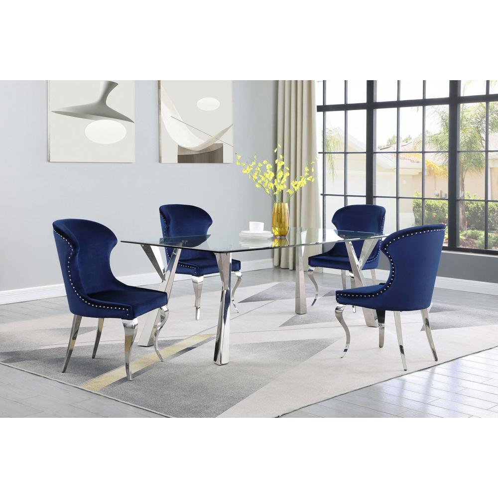 Wingback Side Chair with Nailhead Trim Chrome and Ink Blue (Set of 2). Picture 12