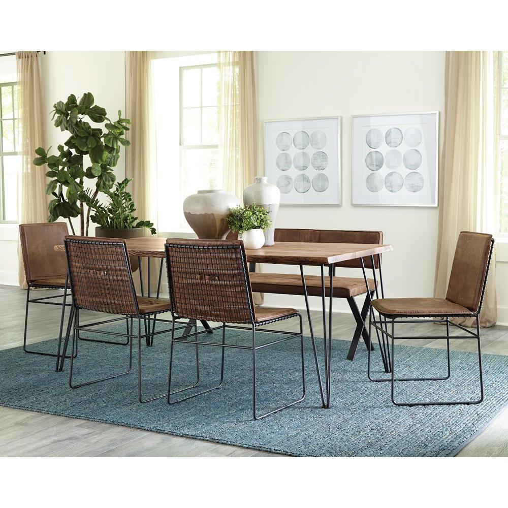 Sherman Rectangular Dining Table Natural Acacia and Matte Black. Picture 6