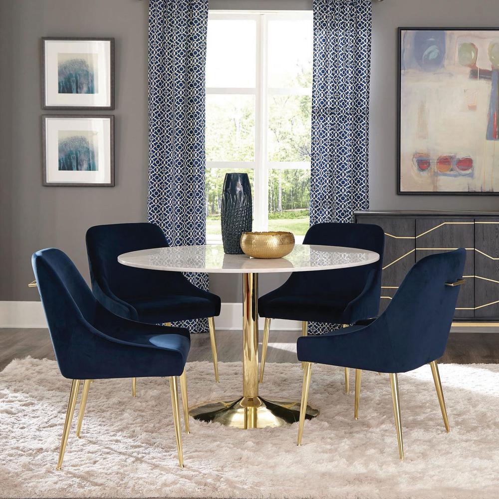 Kella 5-piece Round Marble Top Dining Set Blue and Gold. Picture 9