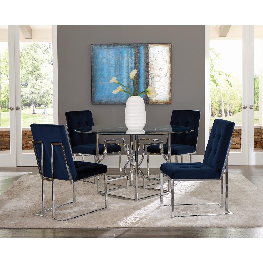 Cisco Upholstered Dining Chairs Ink Blue and Chrome (Set of 2). Picture 2