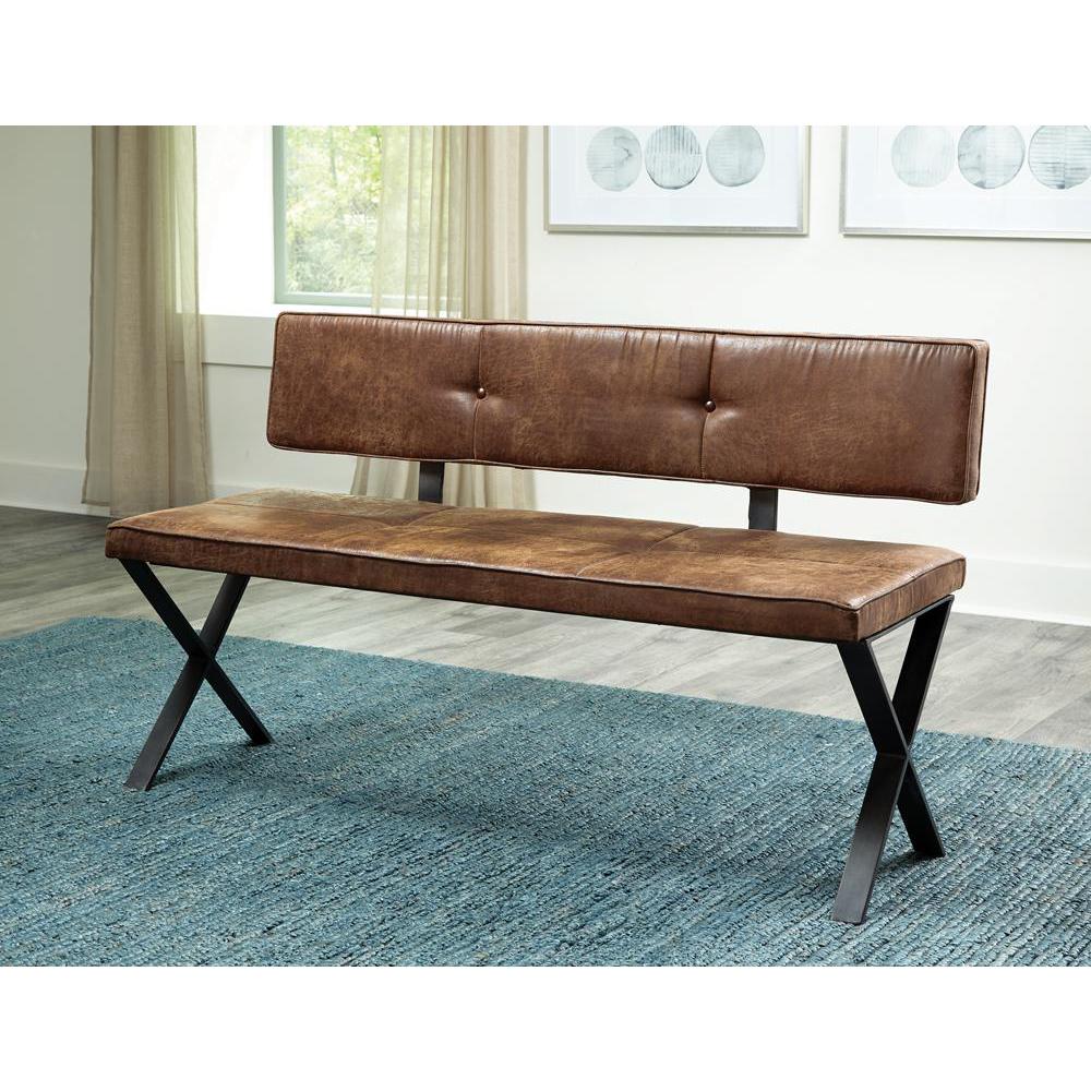 Abbott Upholstered Dining Bench Antique Brown and Matte Black. Picture 1