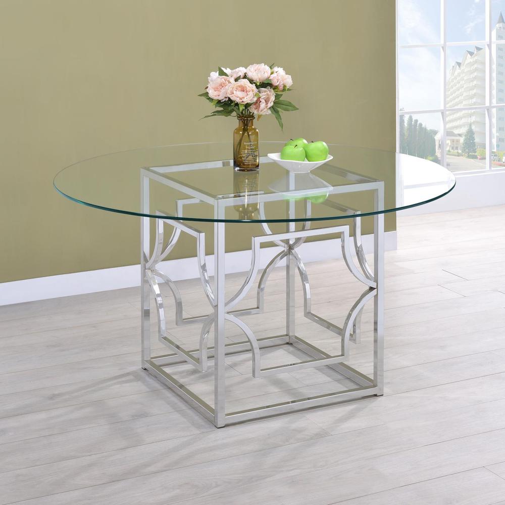 Starlight Round Glass Top Dining Table Clear and Chrome. Picture 4