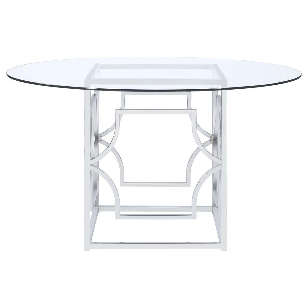 Starlight Round Glass Top Dining Table Clear and Chrome. Picture 1