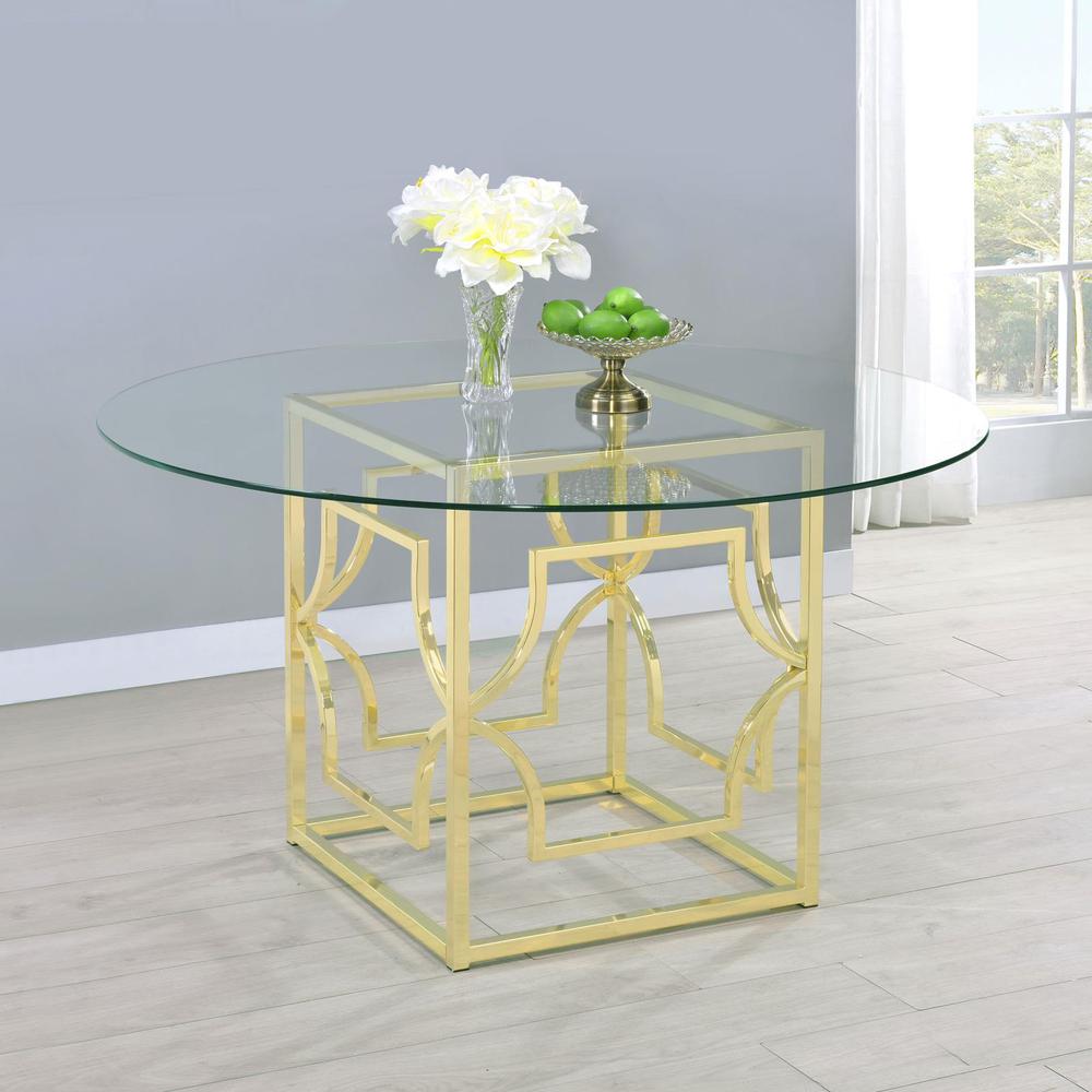 Starlight Round Glass Top Dining Table Clear and Brass. Picture 6