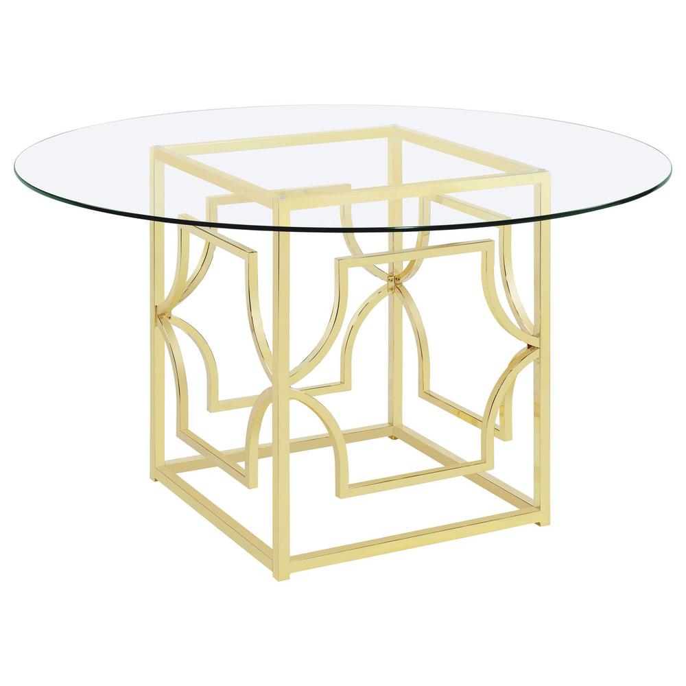 Starlight Round Glass Top Dining Table Clear and Brass. Picture 1