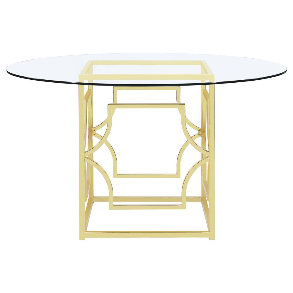 Starlight Round Glass Top Dining Table Clear and Brass. Picture 2