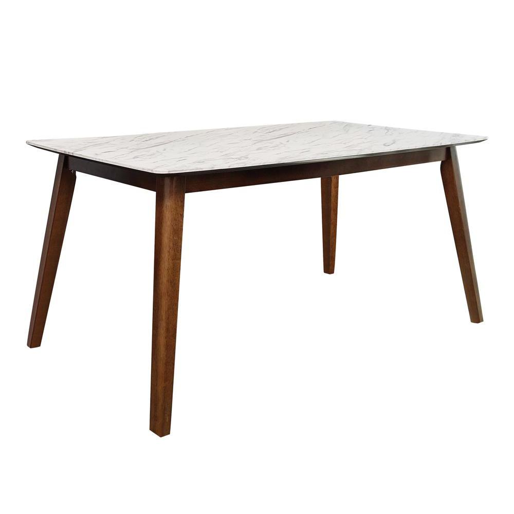 Everett Faux Marble Top Dining Table Natural Walnut and White. Picture 2