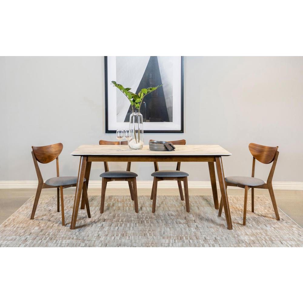 Everett 5-piece Faux Marble Top Dining Table Natural Walnut and Grey. Picture 10