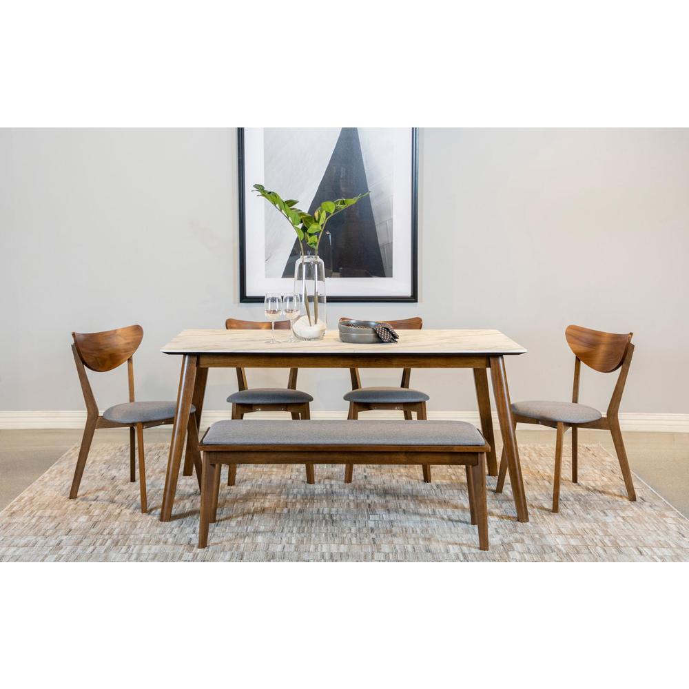 Everett 6-piece Faux Marble Top Dining Table Natural Walnut and Grey. Picture 14