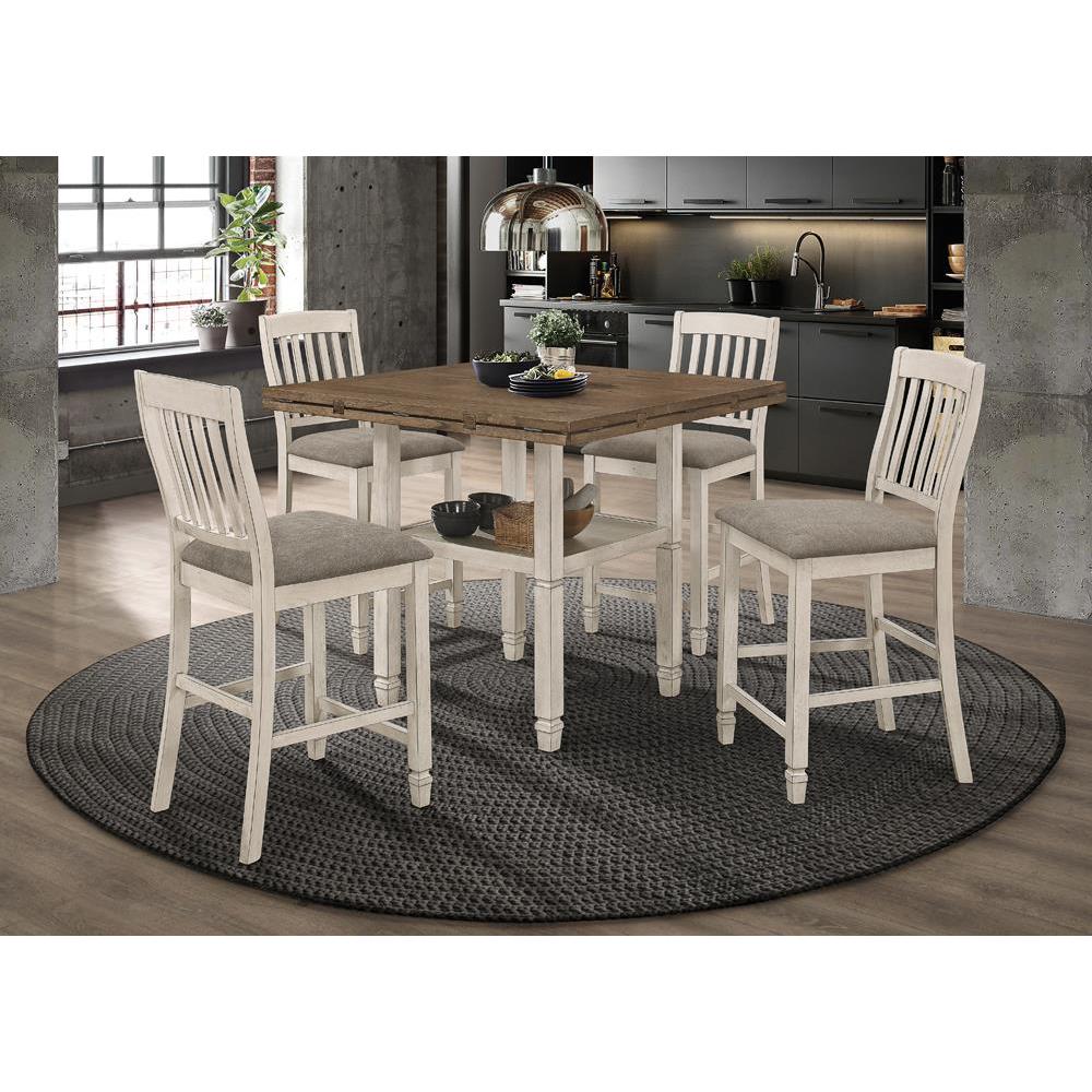 5-piece Counter Height Dining Set with Drop Leaf Nutmeg and Rustic Cream. Picture 1