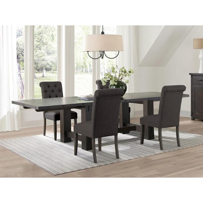 5-piece Rectangular Dining Set with Extension Leaf Vintage Java and Grey. Picture 1
