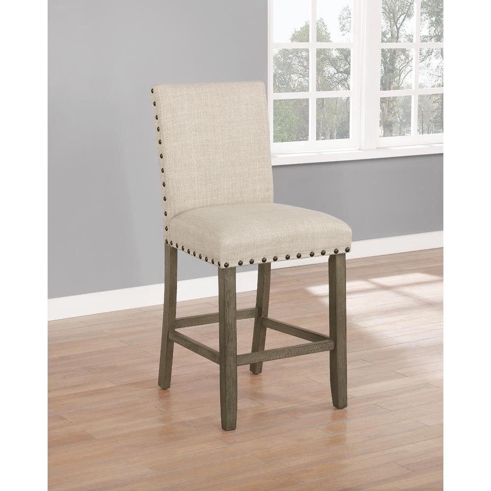 Ralland Upholstered Counter Height Stools with Nailhead Trim Beige (Set of 2). Picture 1