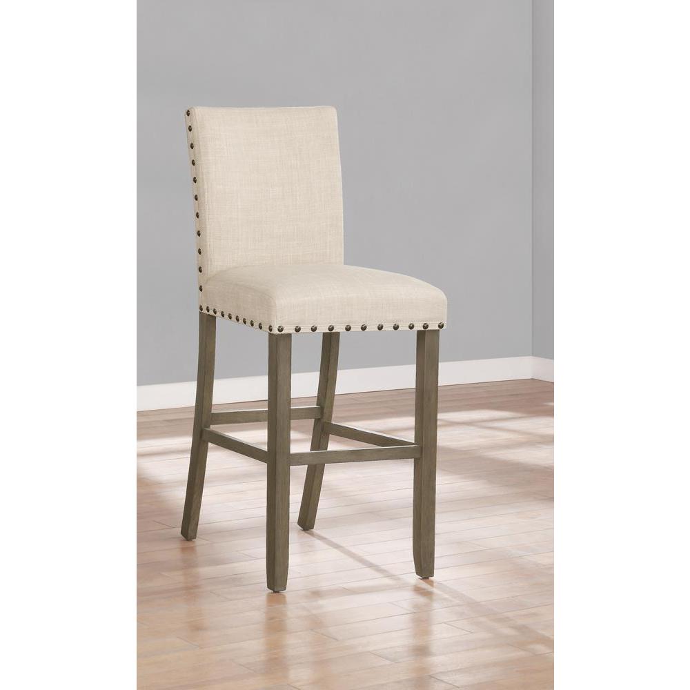 Ralland Upholstered Bar Stools with Nailhead Trim Beige (Set of 2). Picture 1