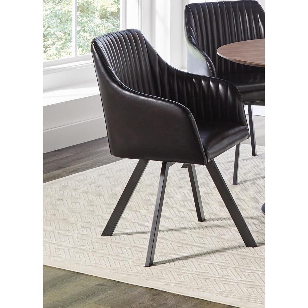 Arika Tufted Sloped Arm Swivel Dining Chair Black and Gunmetal. Picture 1