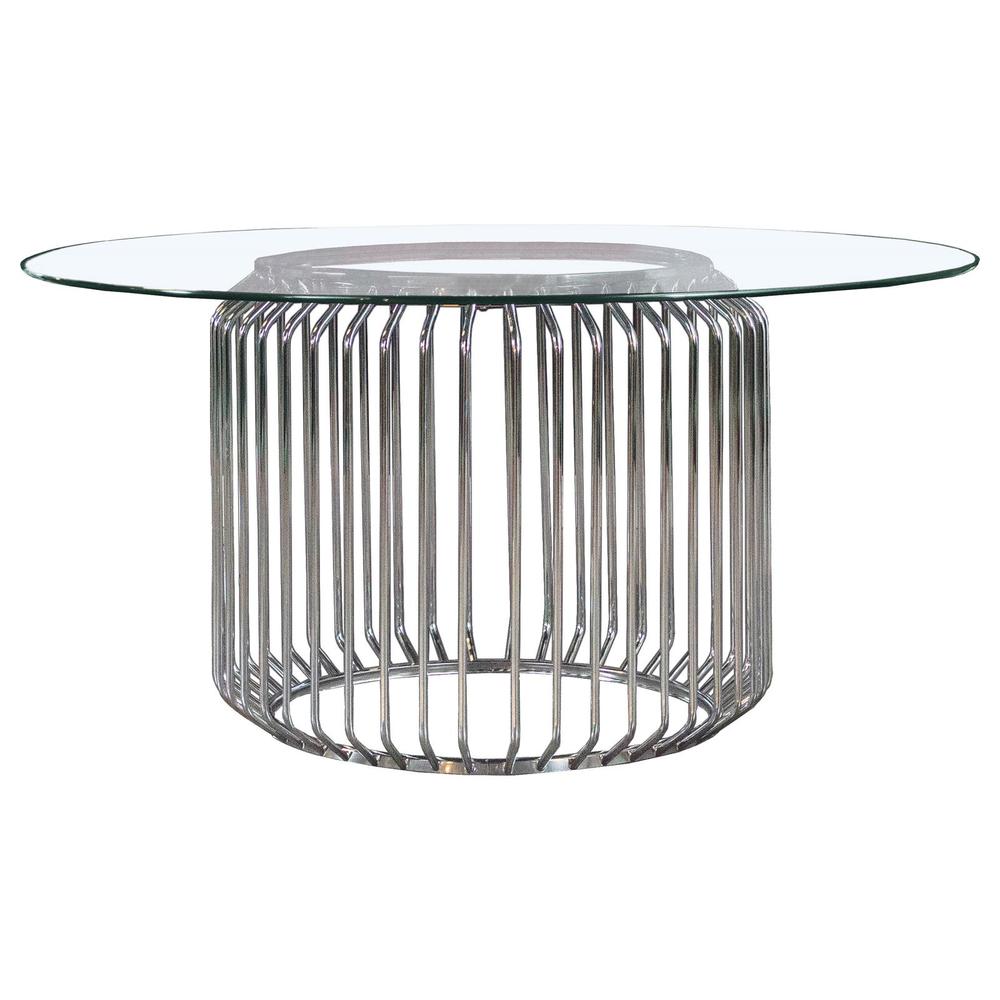 Veena 60" Round Glass Top Dining Table Clear and Chrome. Picture 1