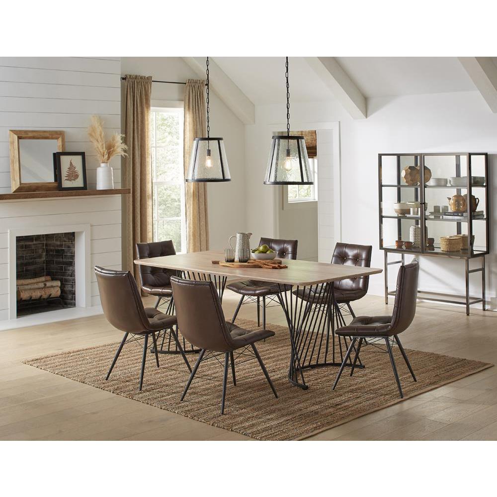 Altus Swirl Base Dining Table Natural Oak and Gunmetal. Picture 1