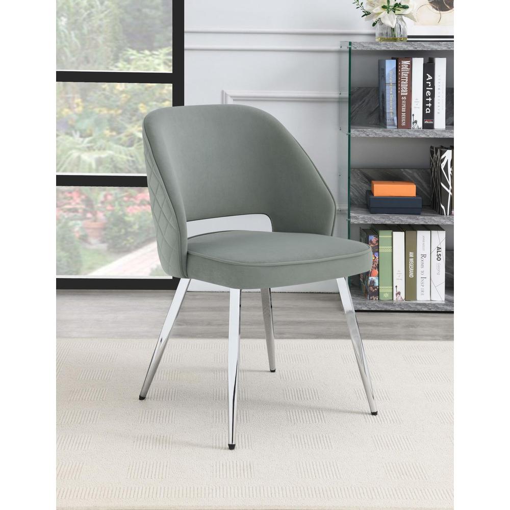 Hastings Upholstered Dining Chairs with Open Back (Set of 2) Grey and Chrome. Picture 1