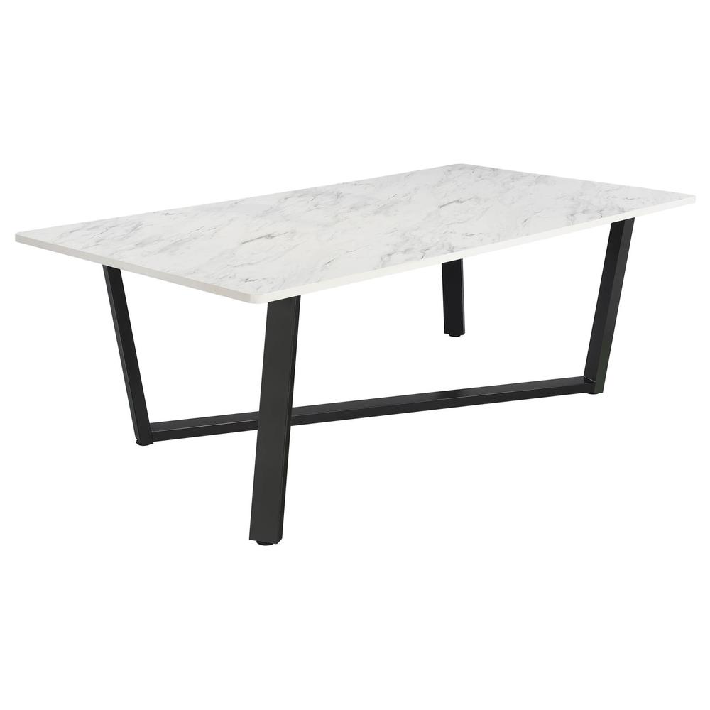 Mayer Rectangular Dining Table Faux White Marble and Gunmetal. Picture 2