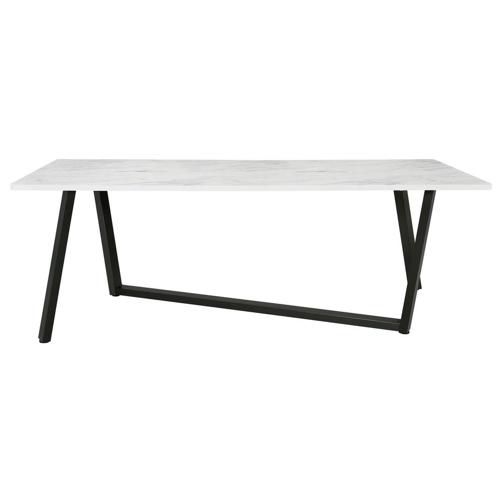Mayer Rectangular Dining Table Faux White Marble and Gunmetal. Picture 3