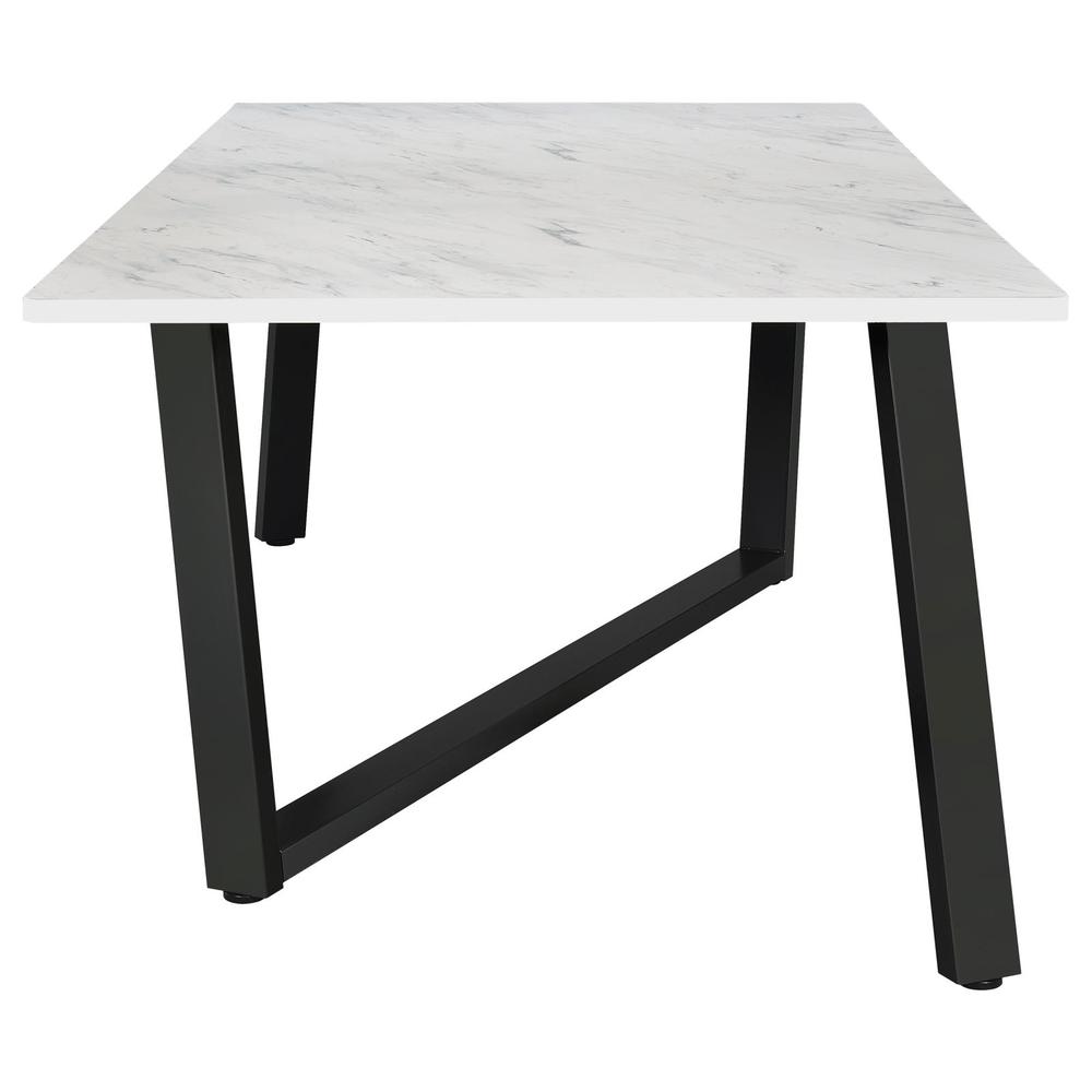 Mayer Rectangular Dining Table Faux White Marble and Gunmetal. Picture 4