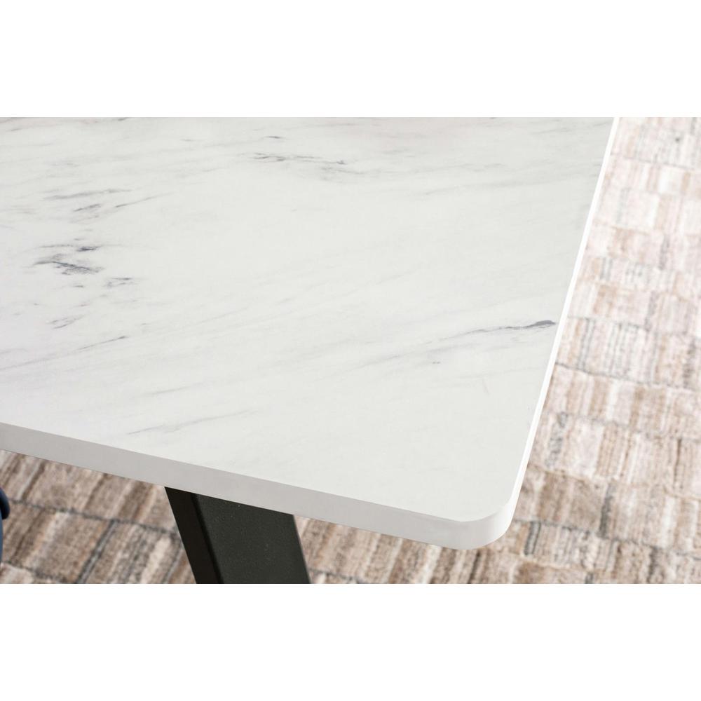 Mayer Rectangular Dining Table Faux White Marble and Gunmetal. Picture 7